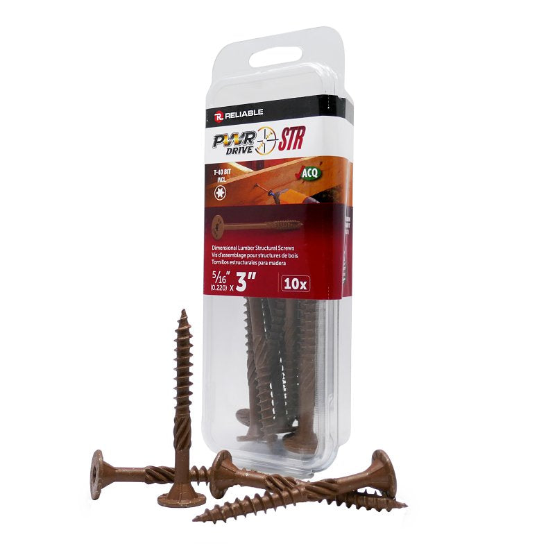 PWR DRIVE FTC17BR5163MR Deck Screw, 5/16 in Thread, 3 in L, Coarse Thread, Flat with Nibs Head, Star Drive, Steel, 10 PK