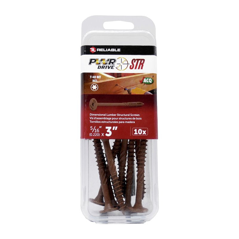 PWR DRIVE FTC17BR5163MR Deck Screw, 5/16 in Thread, 3 in L, Coarse Thread, Flat with Nibs Head, Star Drive, Steel, 10 PK