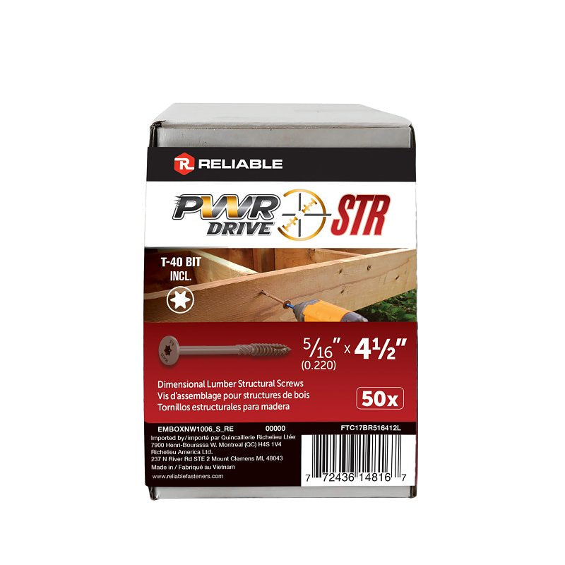 PWR DRIVE FTC17BR516412L Deck Screw, 5/16 in Thread, 4-1/2 in L, Coarse Thread, Flat with Nibs Head, Star Drive, Steel