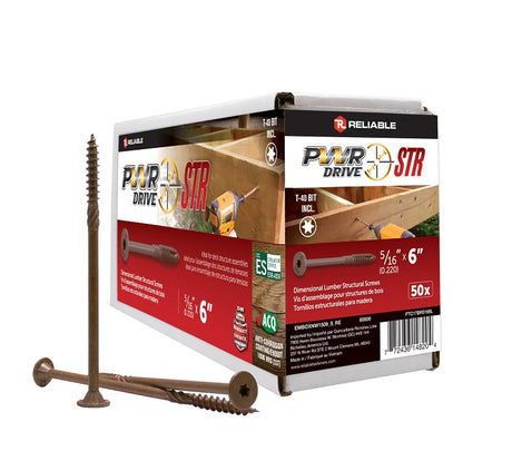 PWR DRIVE FTC17BR5166L Deck Screw, 5/16 in Thread, 6 in L, Coarse Thread, Flat with Nibs Head, Star Drive, Type 17 Point