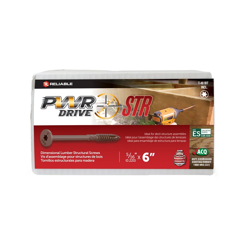 PWR DRIVE FTC17BR5166L Deck Screw, 5/16 in Thread, 6 in L, Coarse Thread, Flat with Nibs Head, Star Drive, Type 17 Point