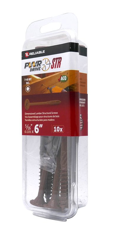 PWR DRIVE FTC17BR5166MR Deck Screw, 5/16 in Thread, 6 in L, Coarse Thread, Flat with Nibs Head, Star Drive, Steel, 10 PK