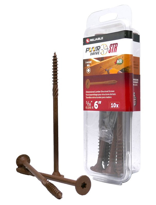 PWR DRIVE FTC17BR5166MR Deck Screw, 5/16 in Thread, 6 in L, Coarse Thread, Flat with Nibs Head, Star Drive, Steel, 10 PK