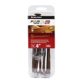 PWR DRIVE FTC17BR5166MR Deck Screw, 5/16 in Thread, 6 in L, Coarse Thread, Flat with Nibs Head, Star Drive, Steel, 10 PK