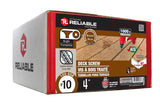 Reliable FKCBR104 Deck Screw, #10-9 Thread, 4 in L, Coarse, Partial Thread, Bugle, Flat Head, Square Drive, Steel