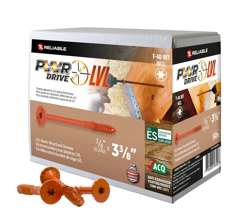 PWR DRIVE FTC17O38338L Structural Assembly Screw, 3/8 in Thread, 3-3/8 in L, Coarse Thread, Flat with Nibs Head, Steel