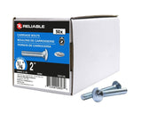 Reliable CBZ142L Carriage Bolt, 1/4-20 Thread, Coarse, Full Thread, 2 in OAL, Steel, Zinc-Plated, A Grade
