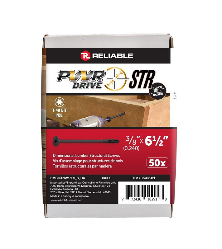 PWR DRIVE FTC17BK38612L Deck Screw, 3/8 in Thread, 6-1/2 in L, Coarse Thread, Flat with Nibs Head, Star Drive, Steel