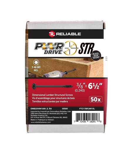PWR DRIVE FTC17BK38612L Deck Screw, 3/8 in Thread, 6-1/2 in L, Coarse Thread, Flat with Nibs Head, Star Drive, Steel