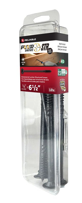 PWR DRIVE FTC17BK38612MR Deck Screw, 3/8 in Thread, 6-1/2 in L, Coarse Thread, Flat with Nibs Head, Star Drive, Steel