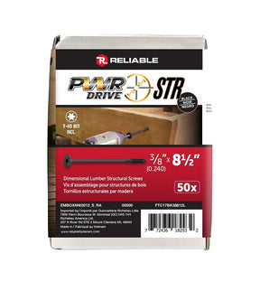 PWR DRIVE FTC17BK38812L Deck Screw, 3/8 in Thread, 8-1/2 in L, Coarse Thread, Flat with Nibs Head, Star Drive, Steel