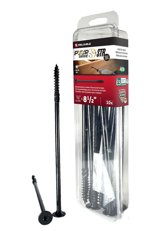 PWR DRIVE FTC17BK38812MR Deck Screw, 3/8 in Thread, 8-1/2 in L, Coarse Thread, Flat with Nibs Head, Star Drive, Steel