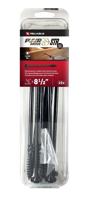 PWR DRIVE FTC17BK38812MR Deck Screw, 3/8 in Thread, 8-1/2 in L, Coarse Thread, Flat with Nibs Head, Star Drive, Steel