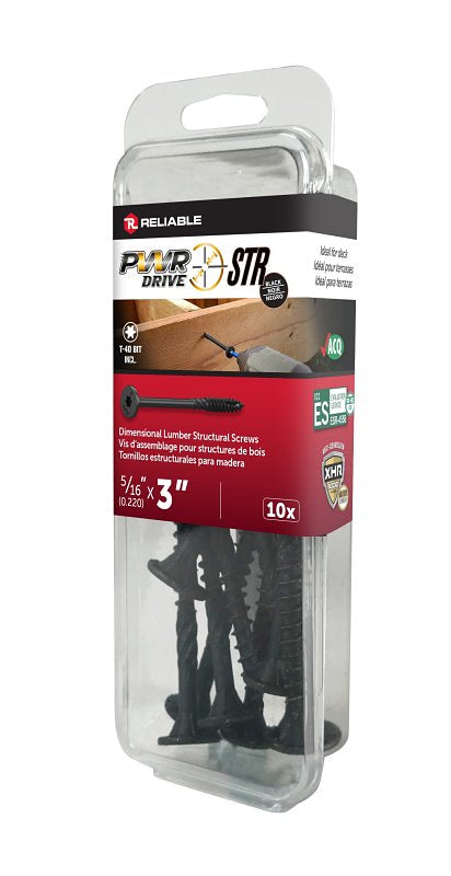 PWR DRIVE FTC17BK5163MR Deck Screw, 5/16 in Thread, 3 in L, Coarse Thread, Flat with Nibs Head, Star Drive, Steel, 10 PK