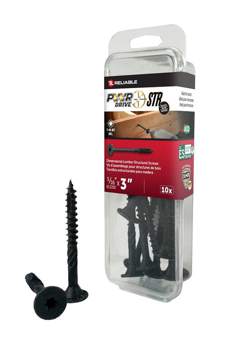 PWR DRIVE FTC17BK5163MR Deck Screw, 5/16 in Thread, 3 in L, Coarse Thread, Flat with Nibs Head, Star Drive, Steel, 10 PK