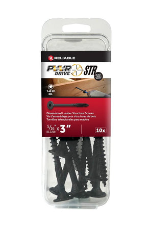 PWR DRIVE FTC17BK5163MR Deck Screw, 5/16 in Thread, 3 in L, Coarse Thread, Flat with Nibs Head, Star Drive, Steel, 10 PK