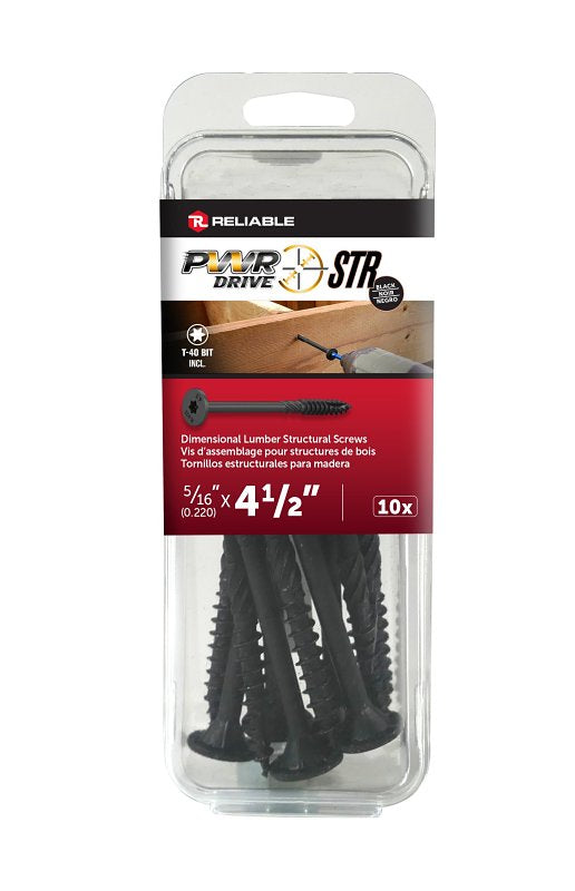 PWR DRIVE FTC17BK516412MR Deck Screw, 5/16 in Thread, 4-1/2 in L, Coarse Thread, Flat with Nibs Head, Star Drive, Steel
