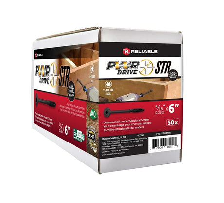 PWR DRIVE FTC17BK5166L Deck Screw, 5/16 in Thread, 6 in L, Coarse Thread, Flat with Nibs Head, Star Drive, Type 17 Point