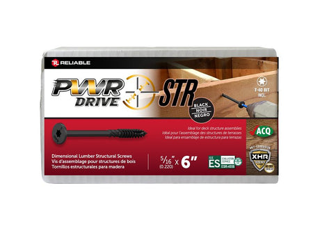PWR DRIVE FTC17BK5166L Deck Screw, 5/16 in Thread, 6 in L, Coarse Thread, Flat with Nibs Head, Star Drive, Type 17 Point