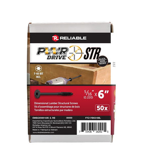 PWR DRIVE FTC17BK5166L Deck Screw, 5/16 in Thread, 6 in L, Coarse Thread, Flat with Nibs Head, Star Drive, Type 17 Point