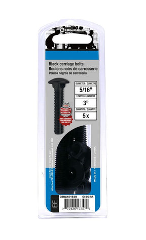 Reliable CBBLK5163B Carriage Bolt, 5/16-18 Thread, Coarse, Full Thread, 3 in OAL, Steel, Rustproof, A Grade