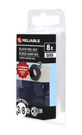 Reliable FHNCBLK38MR Hex Nut, Coarse Thread, 3/8-16 Thread, Steel, ACQ Black Epoxy, 2 Grade