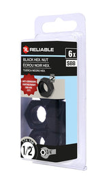 Reliable FHNCBLK12MR Hex Nut, Coarse Thread, 1/2-13 Thread, Steel, ACQ Black Epoxy, 2 Grade
