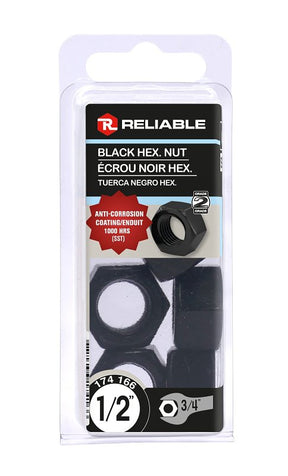 Reliable FHNCBLK12MR Hex Nut, Coarse Thread, 1/2-13 Thread, Steel, ACQ Black Epoxy, 2 Grade