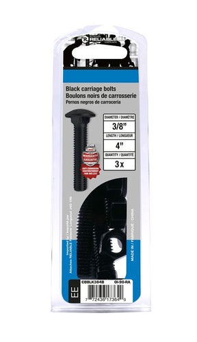 Reliable CBBLK384B Carriage Bolt, 3/8-16 Thread, Coarse, Full Thread, 4 in OAL, Steel, Rustproof, A Grade