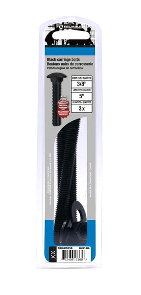 Reliable CBBLK385B Carriage Bolt, 3/8-16 Thread, Coarse, Full Thread, 5 in OAL, Steel, Rustproof, A Grade