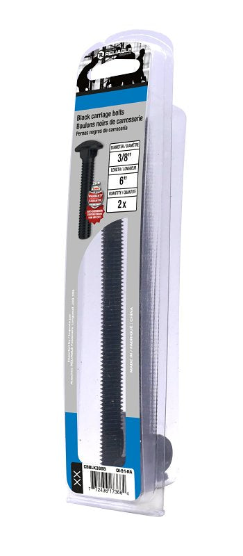 Reliable CBBLK386B Carriage Bolt, 3/8-16 Thread, Coarse, Full Thread, 6 in OAL, Steel, Rustproof, A Grade