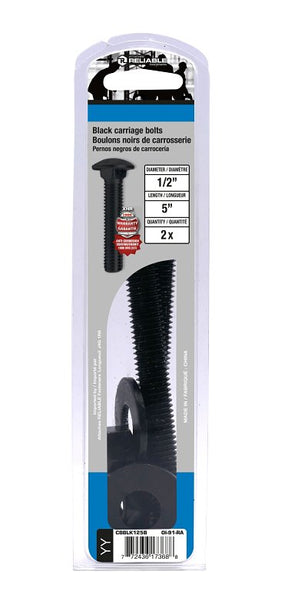 Reliable CBBLK125B Carriage Bolt, 1/2-13 Thread, Coarse, Full Thread, 5 in OAL, Steel, Rustproof, A Grade