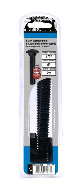 Reliable CBBLK126B Carriage Bolt, 1/2-13 Thread, Coarse, Full Thread, 6 in OAL, Steel, Rustproof, A Grade