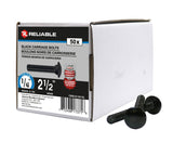 Reliable CBBLK14212L Carriage Bolt, 1/4-20 Thread, Coarse, Full Thread, 2-1/2 in OAL, Steel, Rustproof, A Grade