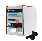 Reliable CBBLK383L Carriage Bolt, 3/8-16 Thread, Coarse, Full Thread, 3 in OAL, Steel, Rustproof, A Grade
