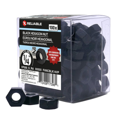 Reliable FHNCBLK14VP Hex Nut, Coarse Thread, 1/4-20 Thread, Steel, ACQ Black Epoxy, 2 Grade