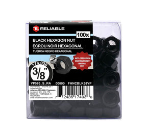 Reliable FHNCBLK38VP Hex Nut, Coarse Thread, 3/8-16 Thread, Steel, ACQ Black Epoxy, 2 Grade