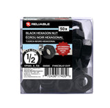 Reliable FHNCBLK12VP Hex Nut, Coarse Thread, 1/2-13 Thread, Steel, ACQ Black Epoxy, 2 Grade