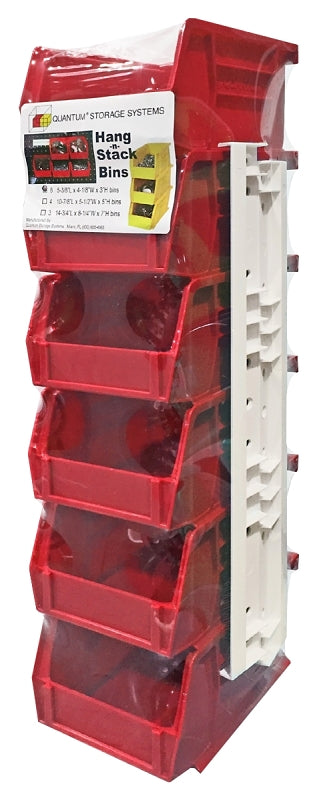 Quantum Storage Systems RQUS210RD Stackable and Hang Bin, Polypropylene, Red, 5-3/8 in L, 4-3/4 in W, 3 in H
