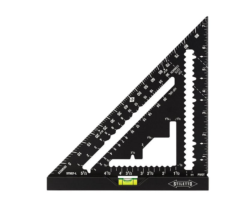 Stiletto STSQ7-L Carpenter Square with Level, 1/16 in Graduation, Aluminum, 7 in L, 1 in W