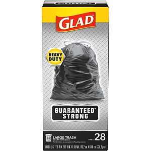 Glad 78966 Trash Bag, 30 gal, Black, 30 x 33 in, Plastic