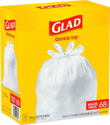 Glad 22435 Tall Kitchen Garbage Bag, 13 gal, Plastic, White