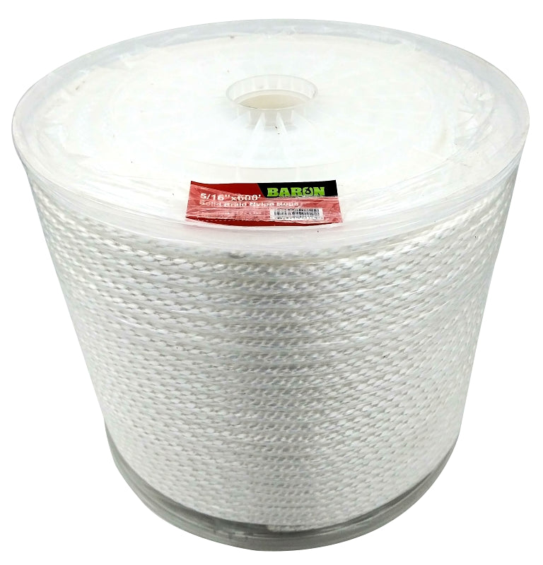 Baron 54012 Rope, 5/16 in Dia, 600 ft L, 192 lb Working Load, Nylon/Poly, White