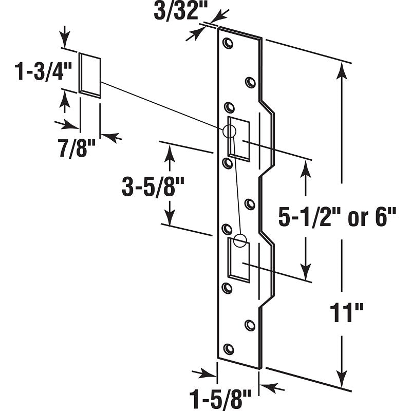 Defender Security U 9480 Combination Door Strike Plate, 11 in L, 1-5/8 in W, Steel, Brass