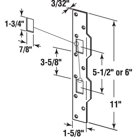 Defender Security U 9480 Combination Door Strike Plate, 11 in L, 1-5/8 in W, Steel, Brass