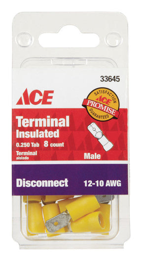 Ace 12-10 AWG AWG Insulated Wire Male Disconnect Yellow 8 pk