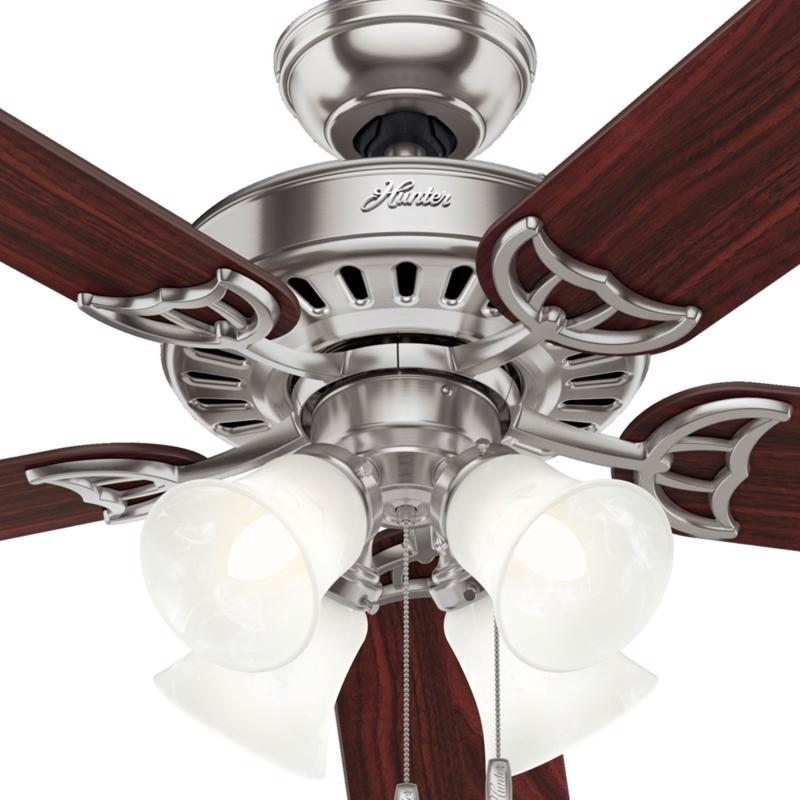Hunter 53064/20183 Ceiling Fan, 5-Blade, Cherry/Maple Blade, 52 in Sweep, 3-Speed, With Lights: Yes