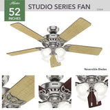 Hunter 53064/20183 Ceiling Fan, 5-Blade, Cherry/Maple Blade, 52 in Sweep, 3-Speed, With Lights: Yes