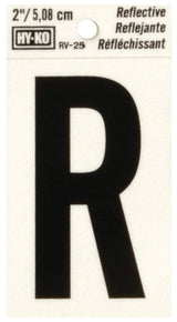 Hy-Ko RV-25/R Reflective Letter, 1-1/2 in W x 3 in H Dimensions, Character: R, 2 in H Character, Black Character, Vinyl, Pack of 10