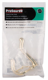 ProSource H62-B070 Coat and Hat Hook, 22 lb, 2-Hook, 1 in Opening, Zinc, Brass